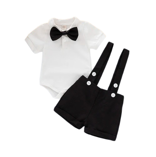 The Kris - Newborn Baby Boy Bowtie Romper & Suspender Pants 2PCS Summer Outfit