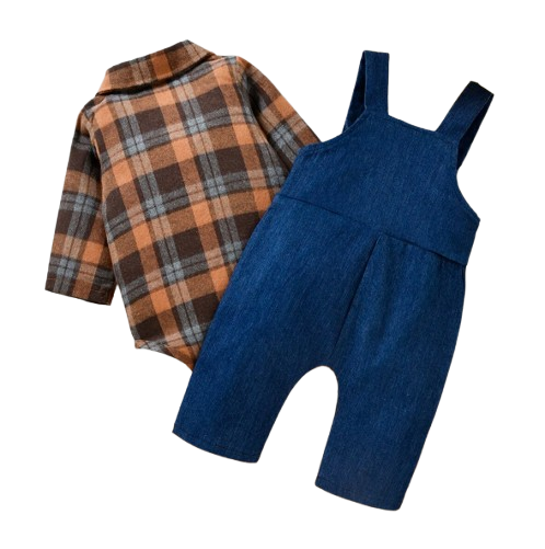 The Stevie - Baby Boy 2PCS Plaid Romper & Dog Suspender Pants Spring Autumn Outfit Set