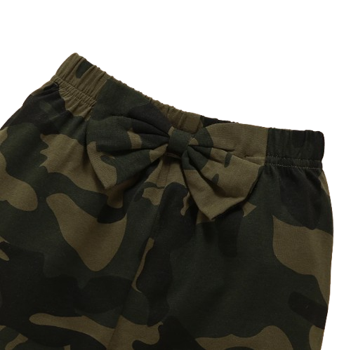 The Aubree - Solid Letter Romper + Camouflage Pants + Bowknot