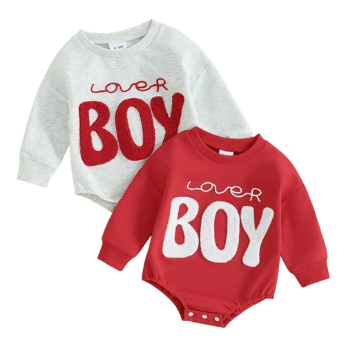 The Brayden - Baby Boy Valentine Romper Fuzzy Letter Embroidered Long Sleeve Jumpsuit
