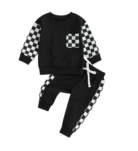 The Austin - Baby Boy Checkerboard Sweatshirt + Pants