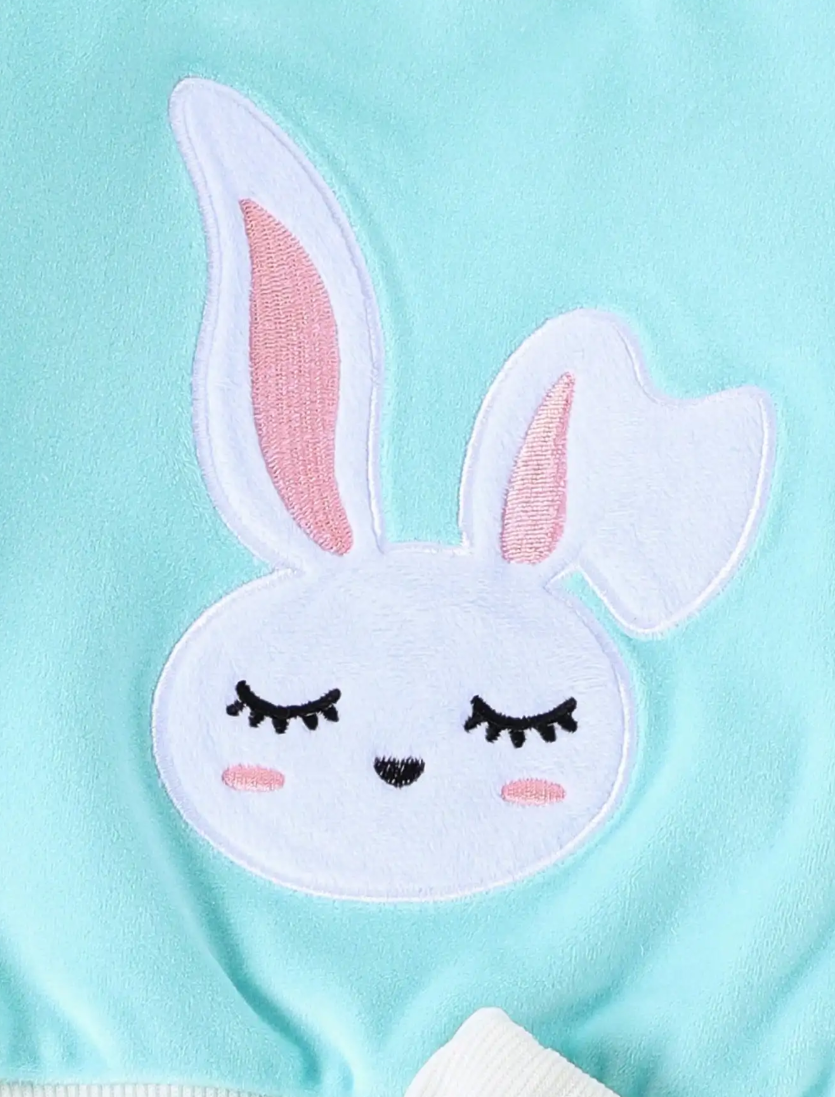 The Emerie - Baby Girl Warm Rabbit Embroidery Jacket + Vest & Pants 3‑Pcs Winter Set