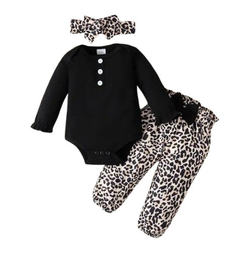The Sidney - Newborn Baby Girl 3PC Outfit Set β Ruffle Romper, Bow Top & Pants