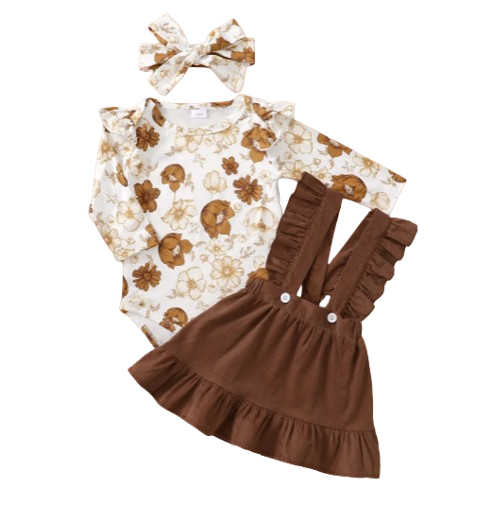 The Devan - Newborn Baby Girl Floral Romper Suspender Skirt 2PC Spring Autumn Outfit
