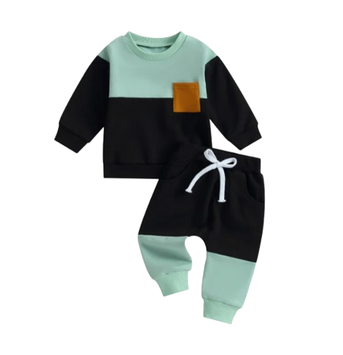 The Gael - Baby Toddler Boy Contrast Color Sweatshirt + Pants 2Pcs Spring Autumn Outfit