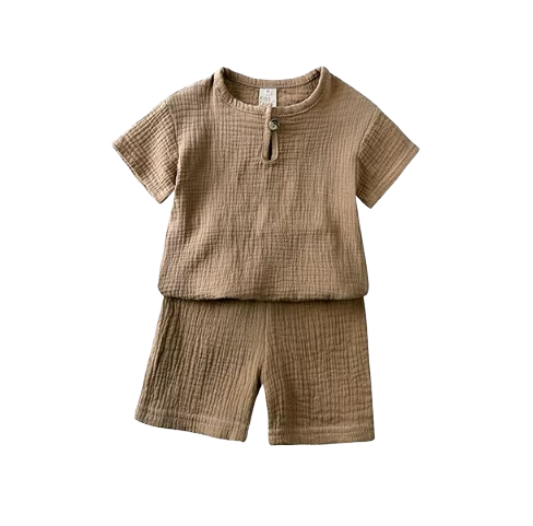 The Graham - Baby Unisex Plain Linen Cotton Top T-Shirt + Shorts