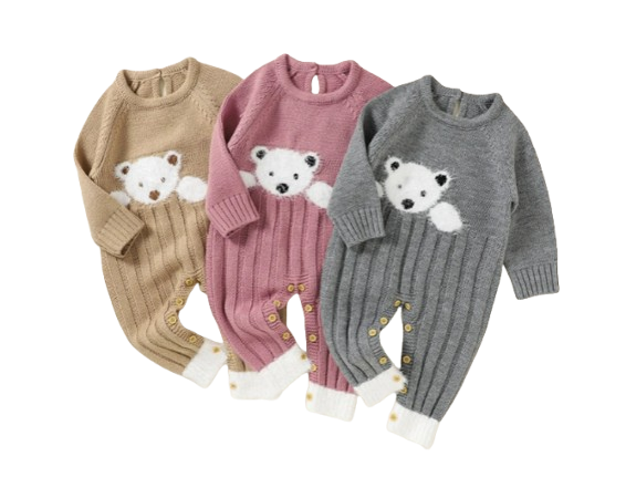 The Myles - Baby Unisex Bear Design Knitted Romper