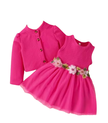 The Paisley - Baby Girl Pink Petal Suspender Coat + Dress