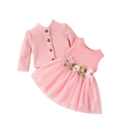 The Paisley - Baby Girl Pink Petal Suspender Coat + Dress