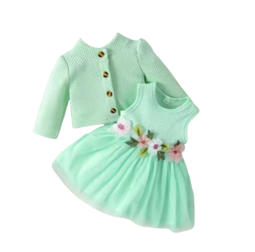 The Paisley - Baby Girl Pink Petal Suspender Coat + Dress