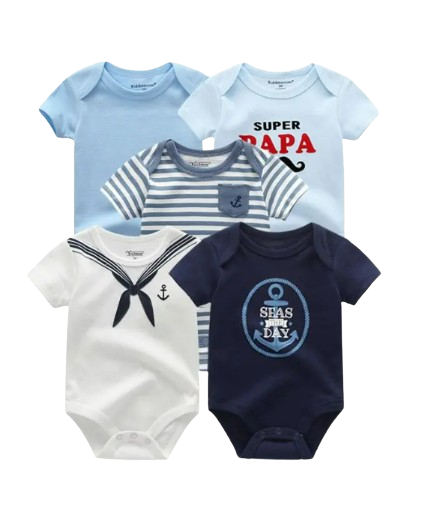 The Zena - 5pcs Unisex Cotton Rompers - Sailor Set