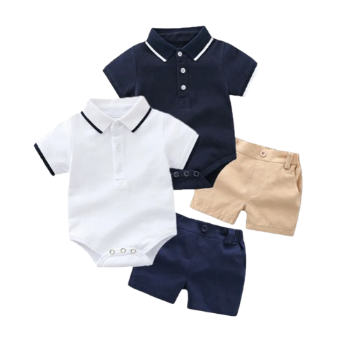 The Leonardo - Baby Boy Gentlemen Cotton Romper Top + Shorts