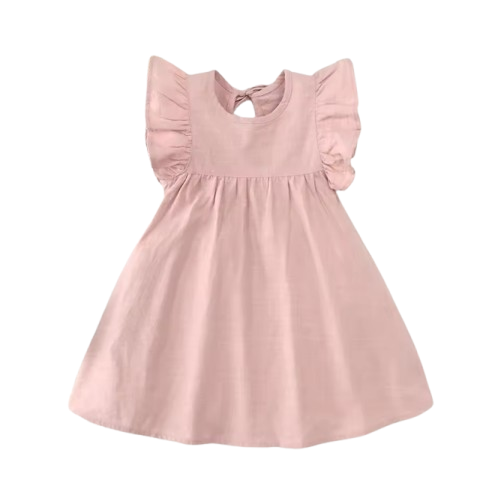 The Skylar - Baby Girl Pure Color Puffy Sleeves Back Collar Tie Princess Dress