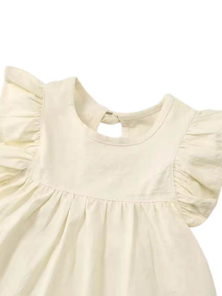 The Skylar - Baby Girl Pure Color Puffy Sleeves Back Collar Tie Princess Dress