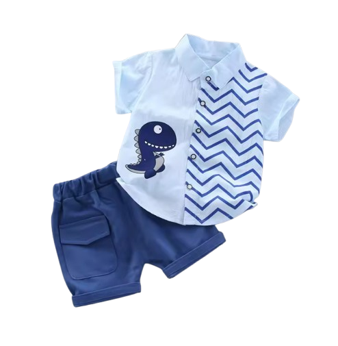 The Kairo - Baby Boy Cute Dino Cartoon Print Tops + Shorts