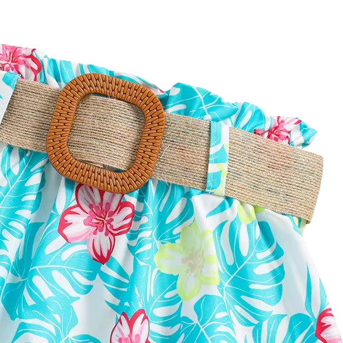 The Freya - Baby Girl Blue Halter Top & Printed Skirt Belt Casual Dress
