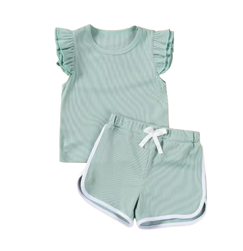The Esther - Baby Girl Fly Sleeve Ruffle Shirt + Shorts