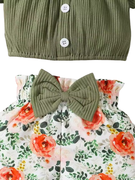 The Sienna - Baby Girl Cotton Short Sleeved Headscarf Printed Bow + Shorts