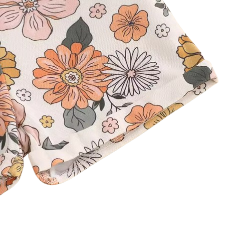 The Alina - Baby Girl Strawberry/Flower Print Denim Sleeveless Straps Buttons Pockets Overalls