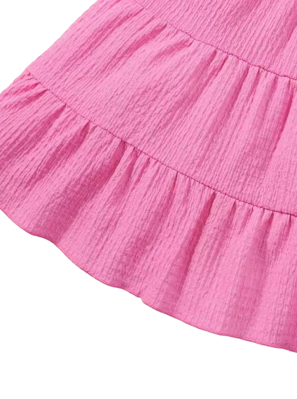 The Isabelle - Baby Girl Pink Suspenders Solid Color Dress