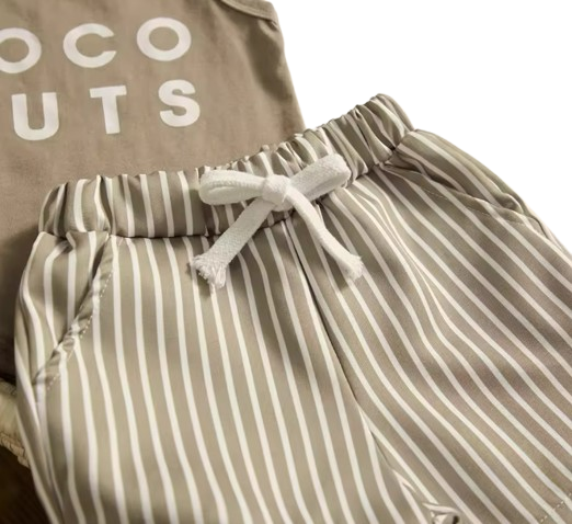 The Louis - Baby Boy Coconut Set Letter Print Vest Sleeveless Tops + Striped Shorts