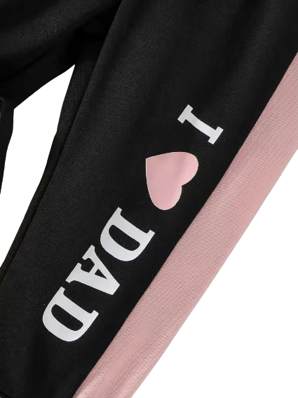 The Reagan - Baby Girl Black Printed Letter & Heart Pure Color Long-Sleeved Hooded Sweatshirt & Pants