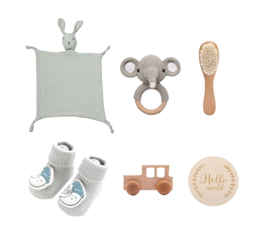 The Lukas - Baby Unisex 7PCS Newborn Bath Grey Elephant Set Gift Box