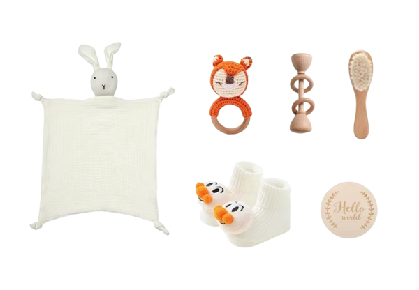 The Lukas - Baby Unisex 7PCS Newborn Bath Orange Fox Set Gift Box