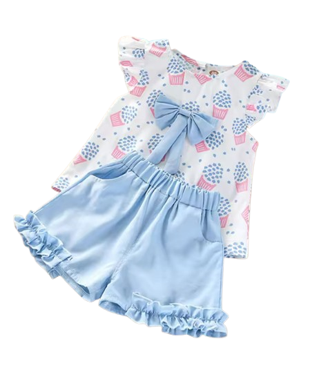 The Katherine - Baby Girl Sleeveless Ice Cream Bow Top T-shirt + Pants