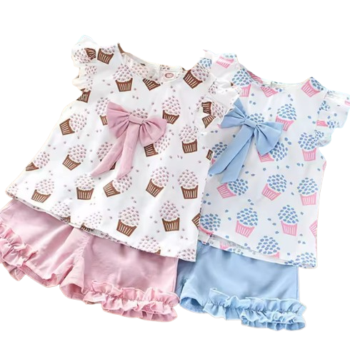 The Katherine - Baby Girl Sleeveless Ice Cream Bow Top T-shirt + Pants
