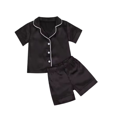 The Jeremy - Baby Boy Solid Black Ice Silk Satin Pajamas