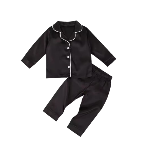 The Jeremy - Baby Boy Solid Black Ice Silk Satin Pajamas