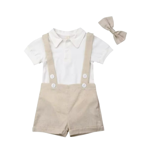 The Steven - Baby Boy Tie Shirt Romper Suspenders Pants Bow Gentleman Outfits