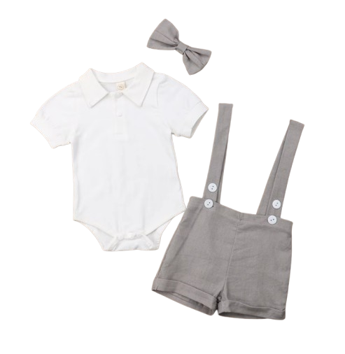 The Steven - Baby Boy Tie Shirt Romper Suspenders Pants Bow Gentleman Outfits