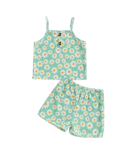 The Alana - Baby Girl Daisy Print Tank Top Elastic Shorts Set
