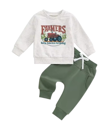 The Tristan - Baby Boy Tractor Print Long Sleeve Sweatshirt and Long Pants