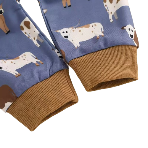The Cody - Baby Boy Cow Print Long Sleeve Sweatshirt + Long Pants