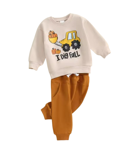 The Kayson - Baby Boy Halloween Outfit Trucker Pumpkin Print Long Sleeve Sweatshirt and Elastic Pants