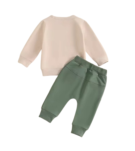 The Ares - Baby Boy "A Little Dirt Never Hurt" Print Long Sleeve Round Neck Tops + Drawstring Pocket Long Pants