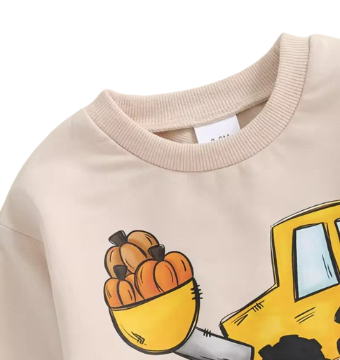 The Hendrix - Baby Boy "I Dig Fall" Print Halloween Outfit Trucker Pumpkin Print Long Sleeve Sweatshirt and Elastic Pants