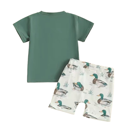 The Maximiliano - Baby Boy Duck Print Short Sleeve T-shirts + Elastic Waist Shorts