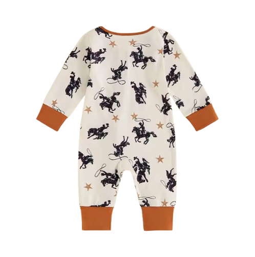 The Zyaire - Baby Unisex Zipper Romper Casual Western Cowboy Print Long Sleeve Jumpsuit