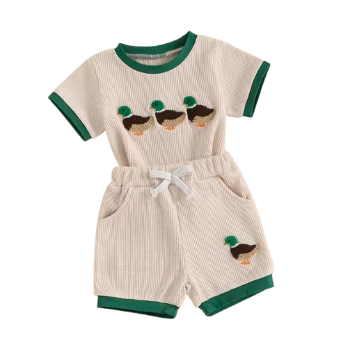 The Brian - Baby Boy Shorts Sets Short Sleeve O Neck Duck Embroidery Tops and Drawstring Shorts Sets