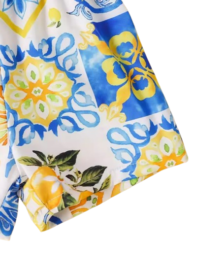 The Bryan - Baby Boy Lemon Printed Shirt Top+Same Color Printed Shorts Hawaiian Style Set