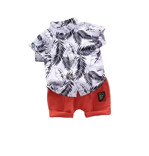 The Zane - Baby Boy Hawaiian Style Plant Print Tops + Shorts