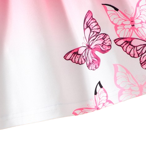 The Diana - Baby Girl Pink Round Neck Flutter Sleeve Ruffle Dress with Butterfly Digital Print