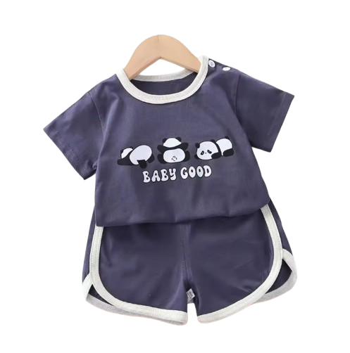 The Clark - Baby Unisex Panda Cartoon Print Blue T-Shirt & Shorts Set