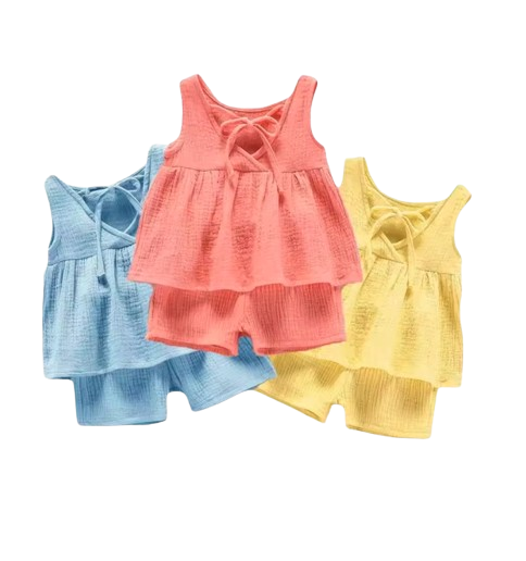 The Elianna - Baby Girl Yellow Muslin Cotton Sleeveless Vest Dress Shorts