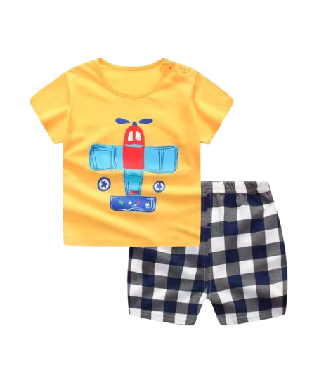 The Marcelo - Baby Boy Airplane Print Short Sleeve T-shirt + Shorts