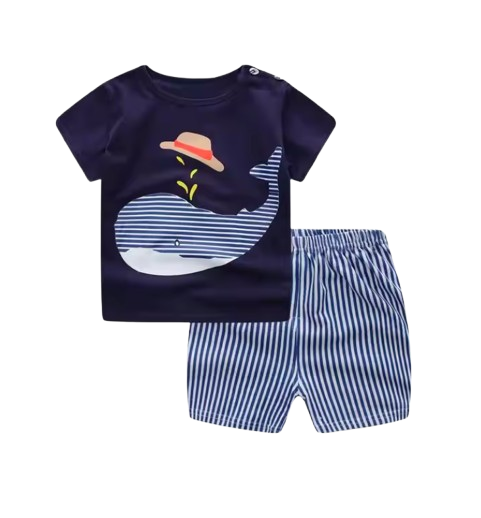 The Marcelo - Baby Boy Animal Whale Print Short Sleeve T-shirt + Shorts